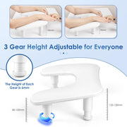 LIONVISON Arm Rest for Nails Tech: U-shaped Adjustable Nail Armrest | PU Leather Manicure Hand Stand Rest for Manicurists - Thick Non-Slip Pad Long-Lasting White