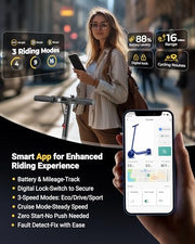 Maxshot Electric Scooter, 8.5" /10" /14" Tire, 16/19/22 Mph Top Speed, 12/16/21/27/28/49/50 Miles Long Range, Folding Escooter for Adults and Kids with Seat Bag, Dual Braking, Dual Suspension, App