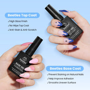 Beetles No Wipe Gel Top Coat and Base Coat Set for Gel Nail Polish | 2Pcs 15ml Super Shiny and Long Lasting Soak Off UV/LED Lamp Nail Art Design Gift