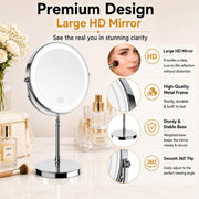DEIOVWXS Makeup Mirror, Rechargeable Vanity Mirror with 3 Lights, 1X/10X | Adjustable Brightness, 3000mAh, Double-Sided, Gift for Mom, Women, Wife, Girls, Dorm Room Essential