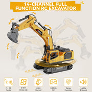 Noizka Remote Control Excavator Toy for Boys, 3-in-1 RC Excavator with Alloy Bucket, Breaker & Grapple, Construction Vehicle Toys with Lights & Sounds, 2×1200mAh Batteries, Birthday Gift for Kids 8-12