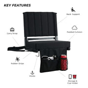 SPORT BEATS Stadium Seats with Back Support Folding Chair for Bleachers | 2.8" Thick Padded Bleacher Chairs, Folding Portable Stadium Seat with Anti-Tip Hooks, Back Support & Shoulder Strap