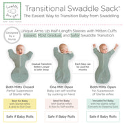 SwaddleDesigns Transitional Swaddle Sack, Cotton, Heathered Jadeite, 0-3mo | Arms Up Half-length Sleeve Partially Suppress Moro reflex, Most Gradual Transition Swaddle for Newborn, Safe for Rolling Baby