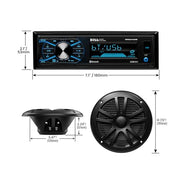 BOSS Audio Systems MCKG634B.6 Marine Boat Stereo, 6.5 Inch Speakers (Pair) | AM/FM radio receiver, USB and aux inputs, weatherproof design, dipole antenna, front and rear pre-amp outputs