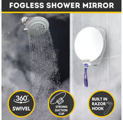 HONEYBULL Fogless Shower Mirror for Shaving with Suction Mount, White | Shatterproof Acrylic Bathroom Accessory With 360 Swivel & Built-in Razor Hook, Clear Reflection in Steam & No-Drill Setup