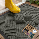 GORILLA GRIP WeatherMAX Door Mat, Indoor and Outdoor Use, Gray Diamond | 100% Waterproof Outdoor Doormat, US Designed, Stain & Fade Resistant, Low Profile Front Door Mat Easy Clean Welcome Mat 29x17