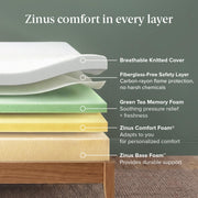 Zinus Memory Foam 8 Inch Green Tea Mattress, Twin | Pressure-Relieving Comfort & Full-Body Support, Naturally Fresh, CertiPUR-US & OEKO-TEX Certified Safe Materials