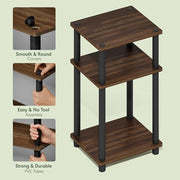 Furinno JUST Toolless 3-Tier Side Table, Open Shelf, Columbia Walnut | Soft-Corner, End Table, Night Stand, Bedside Table, for Living Room, Bedroom, Bathroom