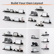 upsimples Floating Shelves for Wall Decor and Storage, Black, 6Pcs 15.7'' | Wall Mounted Wood Shelves for Living Room, Bedroom, Bathroom, Kitchen, Office, Laundry Room Display and Organize