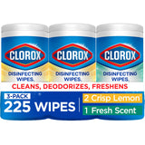 Clorox Disinfecting Wipes Cleaning Variety Pack, 75 Count, 3 Pack | Cleans, Deodorizes and Freshens, Kills 99.9 Percent of Viruses and Bacteria, Bleach Free, Crisp Lemon and Fresh Scent