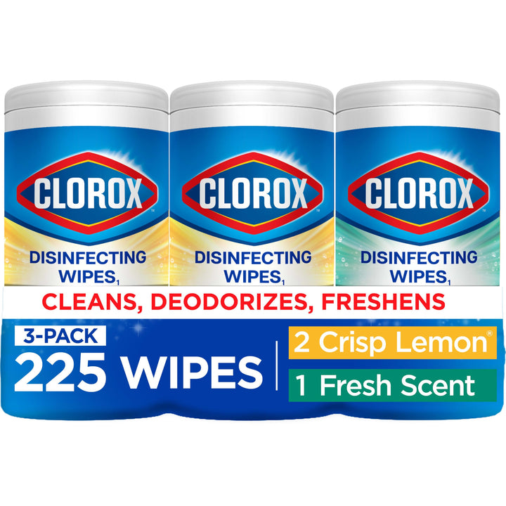 Clorox Disinfecting Wipes Cleaning Variety Pack, 75 Count, 3 Pack | Cleans, Deodorizes and Freshens, Kills 99.9 Percent of Viruses and Bacteria, Bleach Free, Crisp Lemon and Fresh Scent