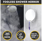 HONEYBULL Fogless Shower Mirror for Shaving with Suction Mount, White | Shatterproof Acrylic Bathroom Accessory With 360 Swivel & Built-in Razor Hook, Clear Reflection in Steam & No-Drill Setup
