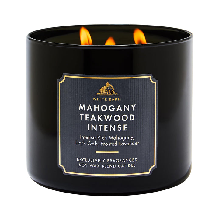 Bath & Body Works 3-Wick Candle, Mahogany Teakwood Intense, Soy Wax Blend | Room-Filling Warm Home Scent with Strong Throw, Exclusively Fragranced Soy Wax Blend, Burns Up to 45 Hours, Great Gift