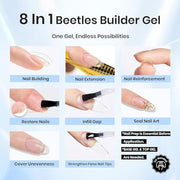 Beetles Builder Gel for Nails, 2 Pcs 8 in 1 Clear Building Gel | for Instant Apex Strengthening & Extension, Beginner Friendly DIY Salon at Home, Gifts for Women, UV & LED Lamp Cured Needed