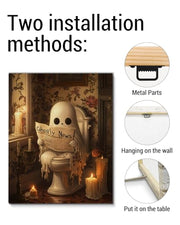 Funny Ghost Halloween Bathroom Wall Art Gothic Canvas Print Poster Framed | Ghost Toilet Poster Picture Halloween Bathroom Wall Decor for Home Restroom 8x10 Inch Framed
