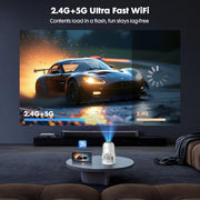 [Built-in Apps] Mini Projector with Wifi and Bluetooth 1080P Supported | Portable Small Projector with Android 14, 180° Rotation/Manual Focus/Auto Keystone, Compatible with HDMI/USB/Smartphone