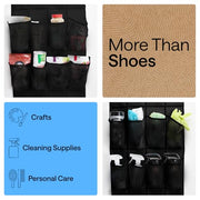 GORILLA GRIP Over the Door Shoe Organizer, 24 Large Pockets, Black | Breathable Mesh Pocket, Space Saving Hanging Storage Holder, Closet Rack Hanger for Shoes, Pantry and Bathroom Accessories