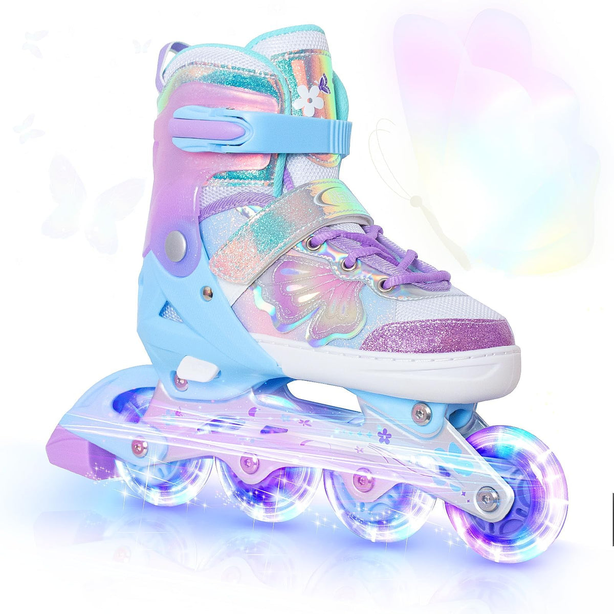 Nattork Girls Inline Skates for Kids Boys, 4 Sizes Adjustable Butterfly Blades Skates with All Light up Wheels - Birthday Gift for Indoor Outdoor Sports