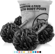 WhaleLife Bath Loofah Sponge for Shower - Body Scrubber 4-Pack Black