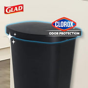 Glad Trash Can with Clorox Odor Protection | Plastic Bin, 13 Gal, Black | Kitchen Waste Bin | Hands Free with Step On Foot Pedal and Garbage Bag Rings