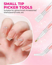 Rhinestone Picker Tool Kit: 2Pcs Rhinestone Picker Handle, Dual-Ended Rhinestones Applicator Dotting Pen with 12 Upgraded Plastic Replacement Tips, Clay, Bedazzling Tools for Nail Art Craft (Pink)