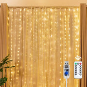 Brightown 300 LED Fairy Curtain Lights, 9.8ft x 9.8ft Curtain String Lights | Warm White USB Plug in 8 Lighting Modes Christmas String Hanging Lights with Remote for Bedroom Indoor Outdoor Party Xmas