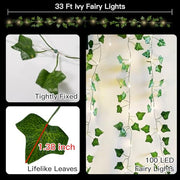 suddus 33FT 100LED Pothos Vine Fairy Lights Battery Operated Copper Wire | String Lights with Remote,Leaf Lights for Bedroom,Dorm,Wedding,Party, Garden,Wedding,Classroom Decor (Warm White)