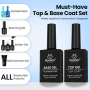Beetles No Wipe Gel Top Coat and Base Coat Set for Gel Nail Polish | 2Pcs 15ml Super Shiny and Long Lasting Soak Off UV/LED Lamp Nail Art Design Gift