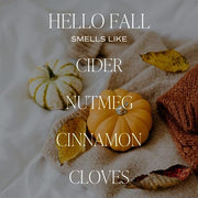 Sweet Water Decor Hello Fall Candle, 9oz Amber Jar, Autumn Scents for Home | Hot Cider, Cinnamon, Cloves, & Nutmeg Soy Wax Scent Notes, 40+ Hour Burn Time, Glass Jar, Black Lid, Thanksgiving & Halloween