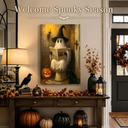 Framed Halloween Ghost Bathroom Canvas Wall Art 8x12 In, Funny Spooky Toilet Scene Canvas Prints Artwork, Dark Halloween Wall Decor Pictures for Office Home Decoration