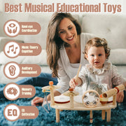 Vanplay Kids Drum Set, Montessori Toys for 2 3 Year Old Boy Girl Gifts | 11 in 1 Wooden Musical Instruments for Toddlers, Musical Activity Table, Explore Music & Rhythm, Christmas Birthday Gift
