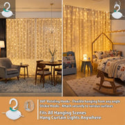 HXWEIYE 300LED Fairy Curtain Lights, 9.8x9.8Ft USB, Remote, 8 Modes & Timer | Dimmable, Christmas String Hanging Lights for Bedroom, Wedding Backdrop and Indoor Wall Decor, Warm White