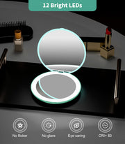 WOBSION 10X Magnification Compact Mirror with Light | 3.5-Inch 2-Sided Portable Travel Makeup Mirror for Purse and Handbag, Lighted Pocket Mirror, Cyan