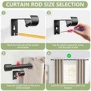 Curtain Rods 30-90 Inch, Adjustable Black Curtain Rods for Windows 1 Pack