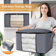 Fab totes 6 Pack Storage Bags for Clothes Blanket Storage Bins with Lids | Foldable Closet Organizers with Zippers,Window and Handles,Fabric Storage Bins for Sweater,Comforter,Bedding,Dorm essentials