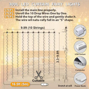 HXWEIYE 300LED Fairy Curtain Lights, 9.8x9.8Ft USB, Remote, 8 Modes & Timer | Dimmable, Christmas String Hanging Lights for Bedroom, Wedding Backdrop and Indoor Wall Decor, Warm White