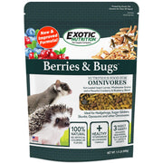 Berries & Bugs 1.5 lb - All Natural High Protein High Fiber Food for Hedgehogs, Skunks, Opossums, Sugar Gliders - Universal Insectivore Diet with Fruit, Gut-Loaded Insects, & Healthy Vitamins