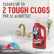 Drano Max Gel Drain Clog Remover & Cleaner, Safe for All Pipes/Septic, 32oz | Works on Tough Hair, Grease, Soap & Food Clogs, Cuts Through Standing Water, Protects Against Pipe Corrosion, Kitchen & Bath