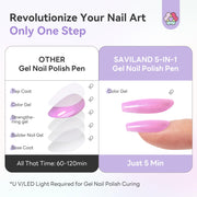 SAVILAND One-Step Gel Nail Polish Pens Set, 6 Colors Pearl Pink Blue | 3 in 1 Gel Polish Set Beginner, Base & Color Gel & Top in One Pen, Aurora Effect, Travel 4ml, U V Lamp Needed, Women Gift