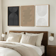 Large Framed Boho Black White Abstract Wall Art for Living Room, 24x36 In | Set of 3 Neutral Canvas Prints, Modern Minimalist Artwork, Geometric Pictures, Office Bedroom Hallway Paintings Wall Decor