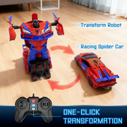Qumcou Spider-Themed Toys for Boys 3-8,1:16 Transforming Remote Control Car | Easy 2.4GHz Controls, One-Button Transforming RC Cars.Shining Red Blue Light,360° Spins for Indoor Play.Fun Gift for Boys