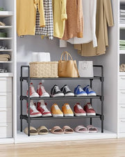 Kitsure Shoe Rack for Closet, Shoe Storage, 27.6" Wide - 3 Tiers, Black | Shoe Organizer for Closet, Entryway, Living Room, Space-Saving Shelf, Sturdy Zapateras Slots