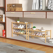 ROMGUAR CRAFT 3 Tier Bamboo Shoe Rack for Closet Free Standing Wood Shoe Shelf Storage Organizer for Entryway Small Space Stackable 27"x11"x20" (Natural)