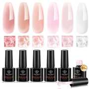 modelones Builder Nail Gel, Builder for Nails Jelly Nude Pink 6 Colors | Fall Hard Strengthener Rubber Base Gel Polish 8-in-One Extension LED Nail Lamp Cured