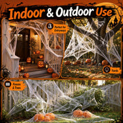 Land Guard 200 sqft Spider Web, Bonus with 10 Artificial Spiders, Fabric Spider Webbing, Cobweb Halloween Decor for Indoor and Outdoor Party Supplies
