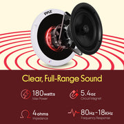 Pyle Marine Speakers - 5.25 Inch 2 Way Waterproof and Weather Resistant Outdoor Audio Stereo Sound System with LED Lights, 180 Watt Power and Low Profile Slim Style - 1 Pair - PLMRS53WL