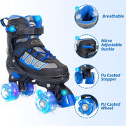 Nattork Roller Skates for Kids Boys Girls, 4 Size Adjustable Rollerskates with Light Up Wheels for Children Beginners for Outdoor Indoor