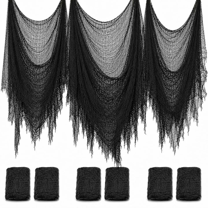 6 Pack Black Halloween Creepy Cloth, 30 x 72 Inch - Yobbai | Stretchy Cotton Gauze; Easy to Hang, Cut & Shape for Haunted Houses, Porches, Doorways, Mantels, Parties, Indoor or Outdoor