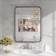 LOAAO 22X30 Inch Black Bathroom Mirror Metal Framed | Rounded Rectangle, Matte Black Bathroom Vanity Mirror, Anti-Rust, Hangs Horizontally or Vertically