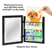 Americanflat 8.5x11 Changeable Kids Art Frame 2-Pack - Black | Holds 100 art pieces, magnetic front door, built-in keyholes for wall display, stores finished artwork